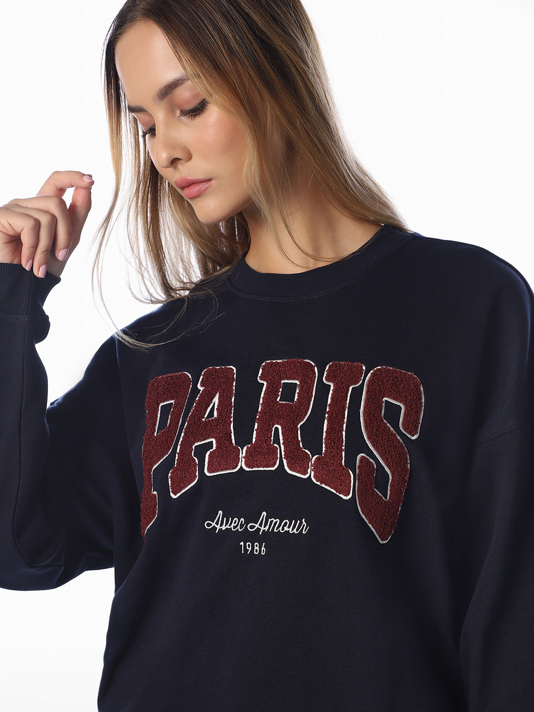Dark Blue Embroidered Sweatshirt