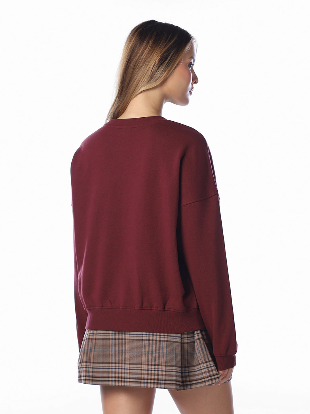 Dark Red Embroidered Sweatshirt