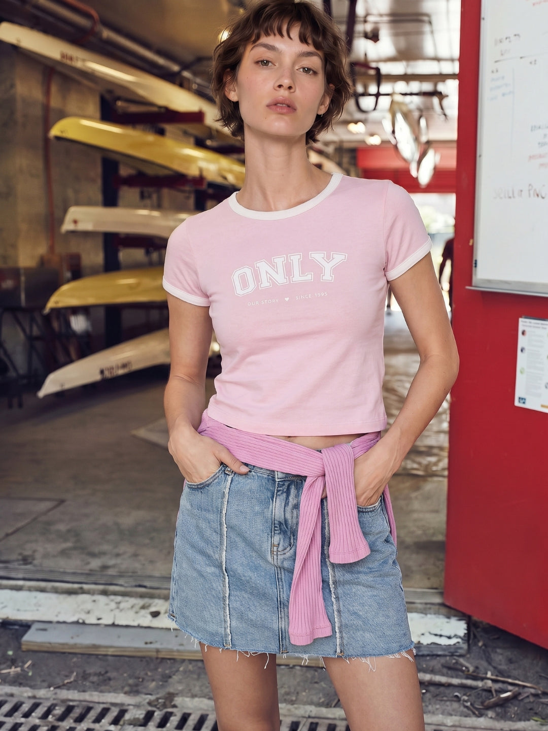 Logo Print Cropped T-shirt - Pink