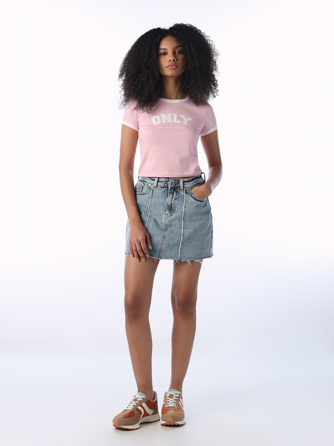 Logo Print Cropped T-shirt - Pink