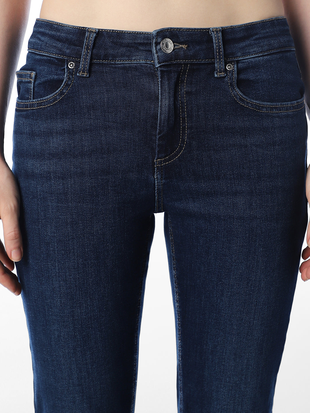 Dark Blue Mid Rise Flared Jeans