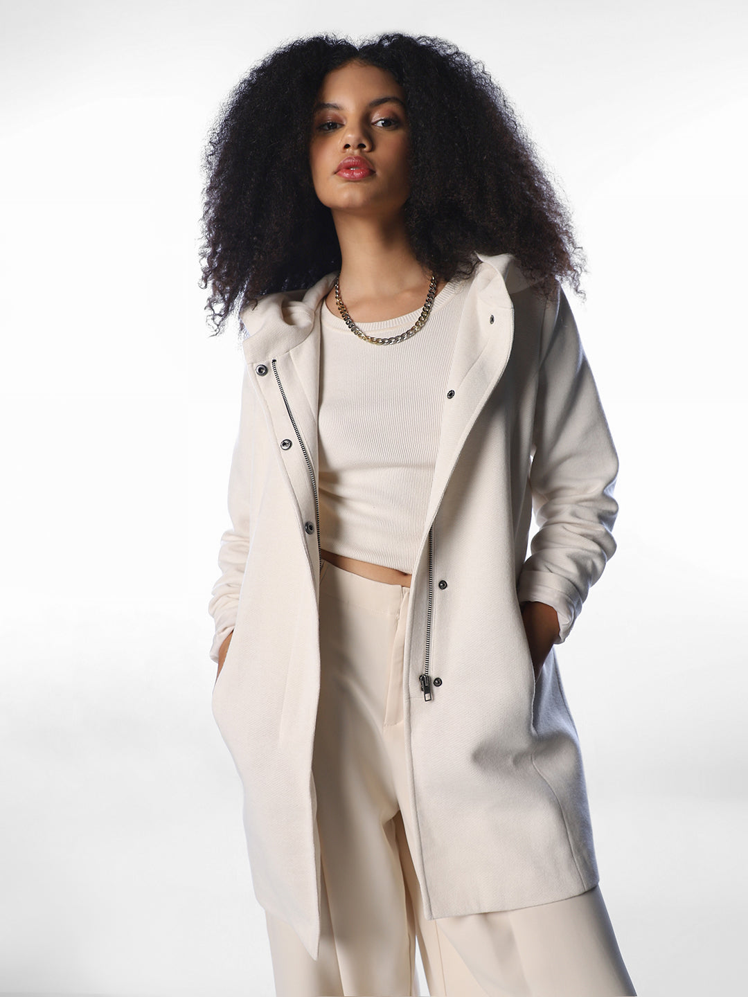 White Hooded Light Coat