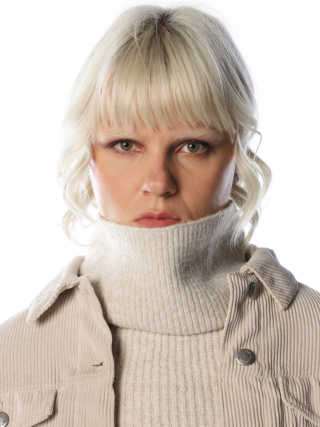 Beige Ribbed Tube Scarf
