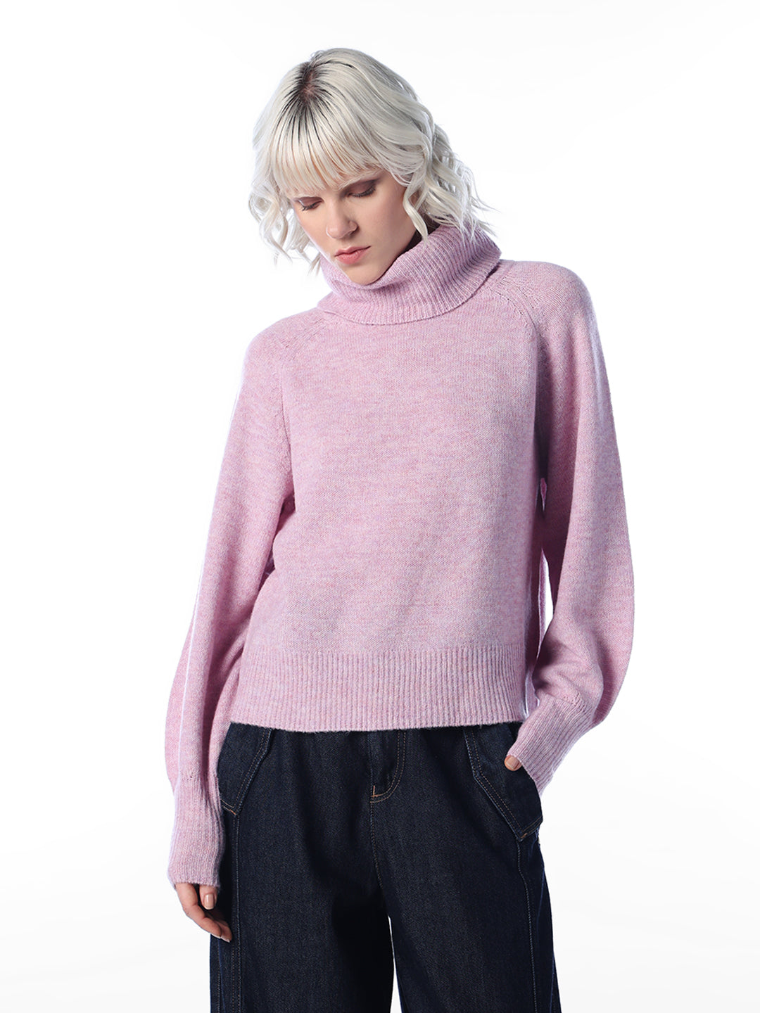 Pink Soft Knit Turtleneck Sweater