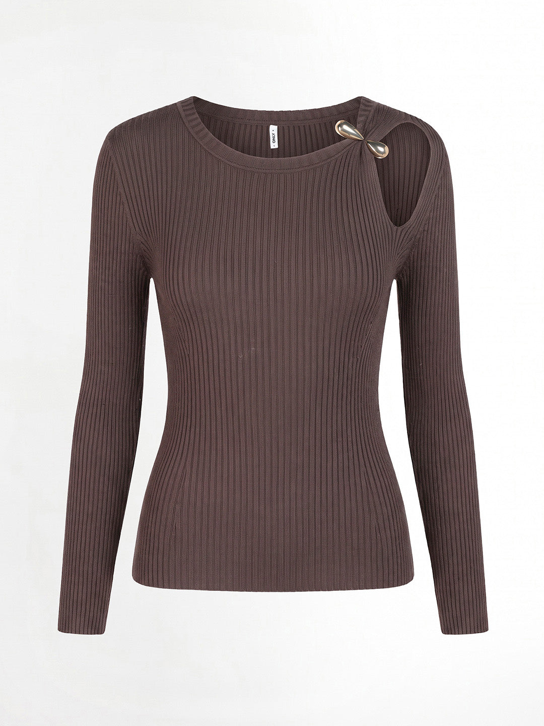 Brown Buckle Detail O-Neck Pullover