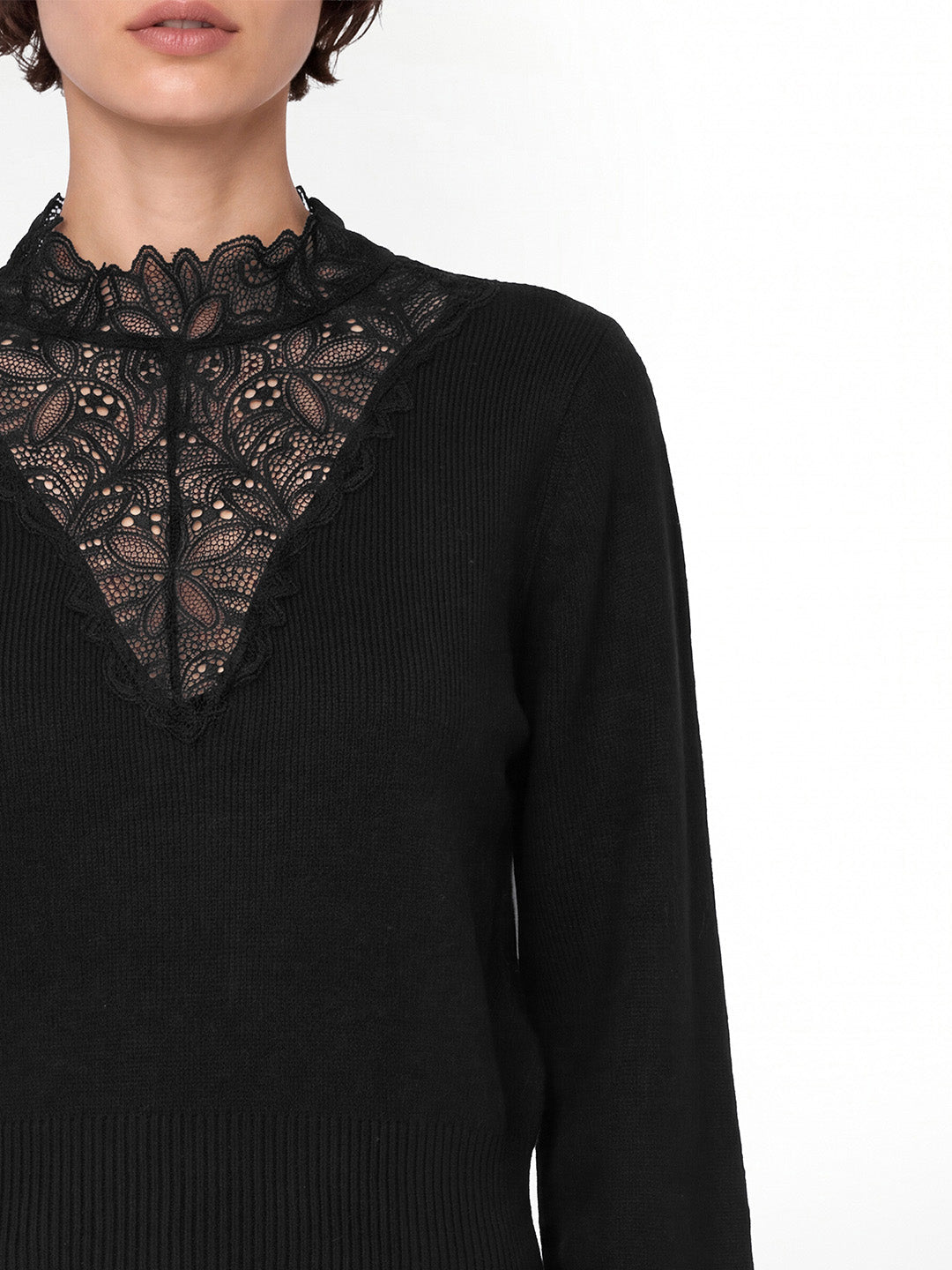 Black Lace High Neck Pullover