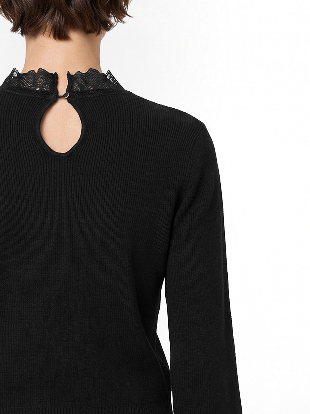 Black Lace High Neck Pullover