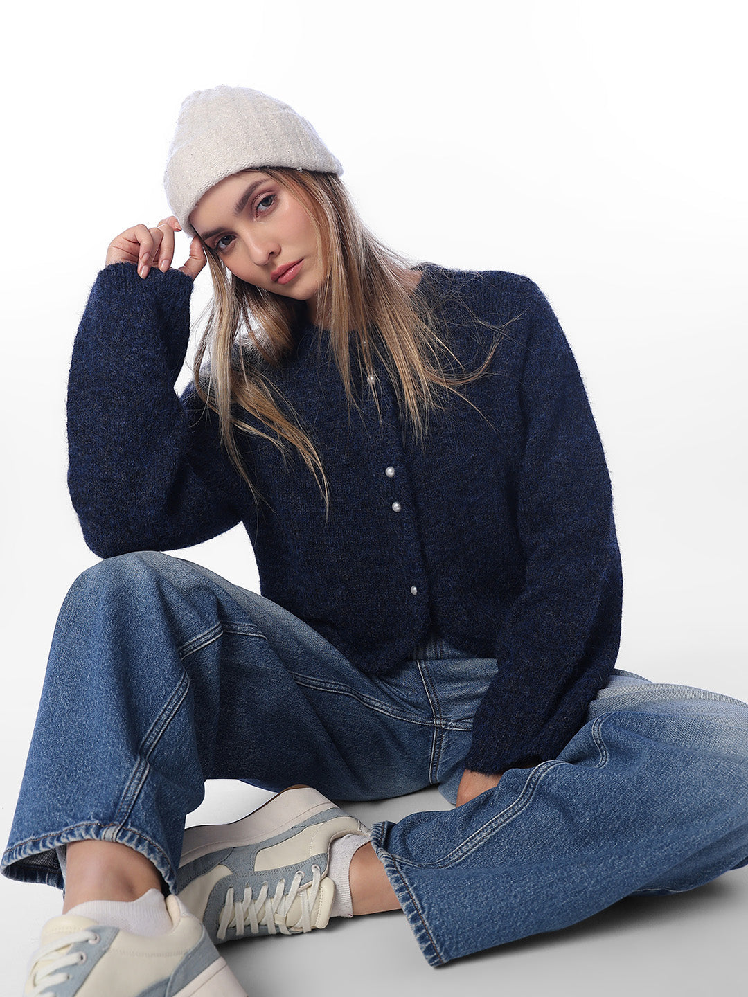 Navy Blue Buttoned Cardigan