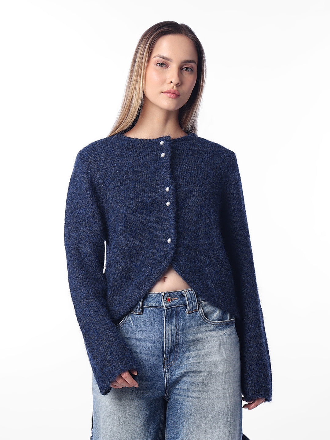 Navy Blue Buttoned Cardigan