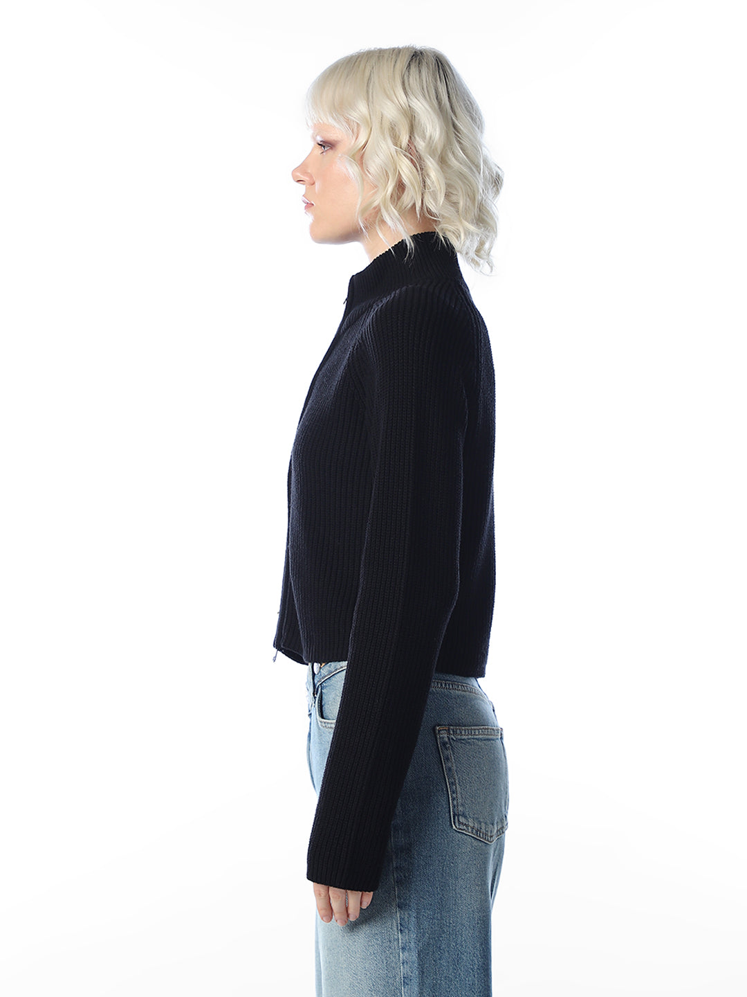Black High Neck Cardigan