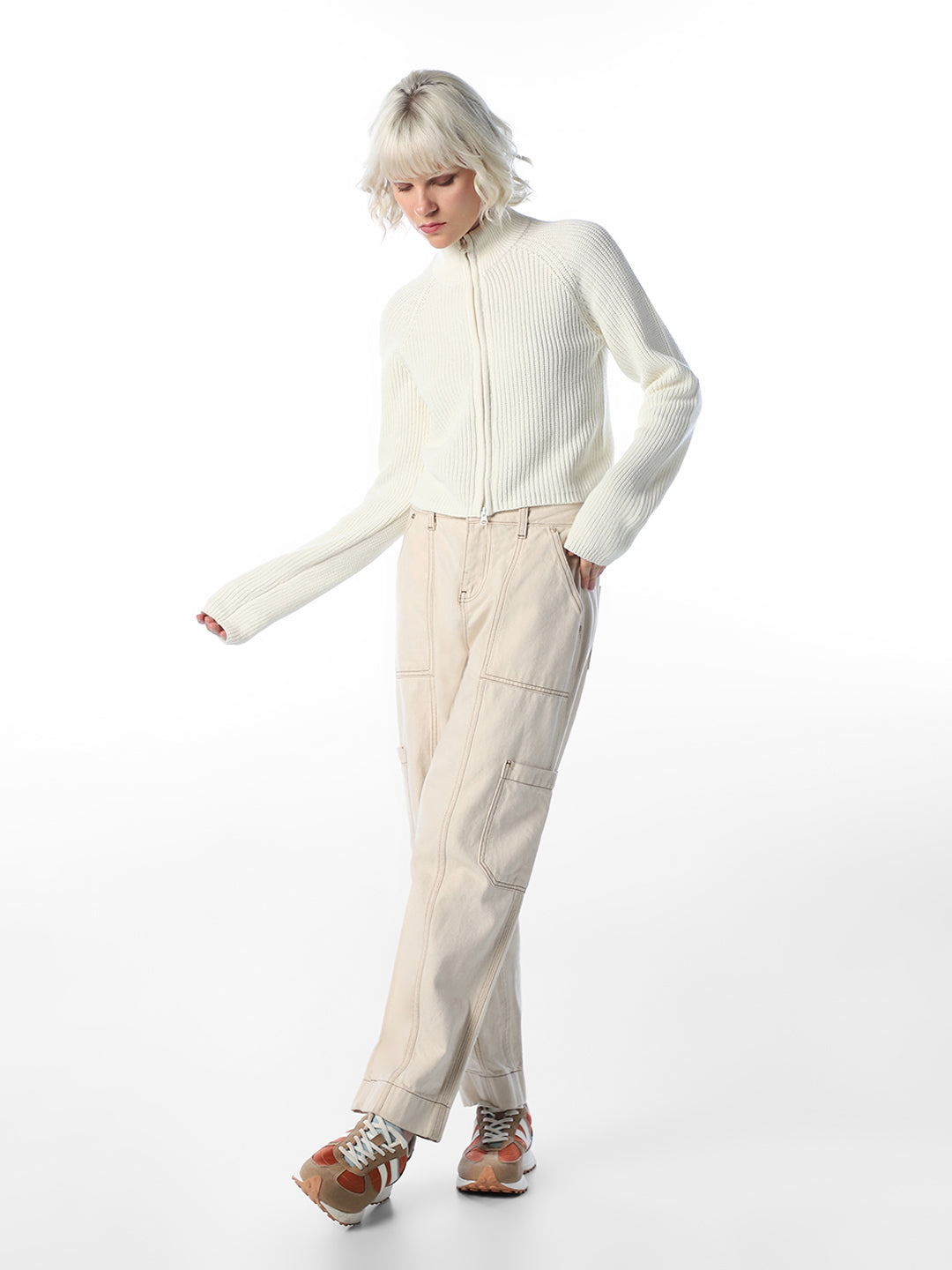 White High Neck Cardigan