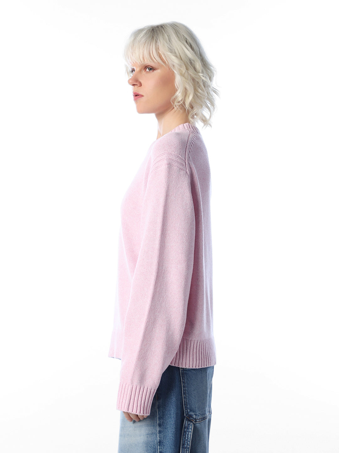 Pink O-Neck Oversized Pullover