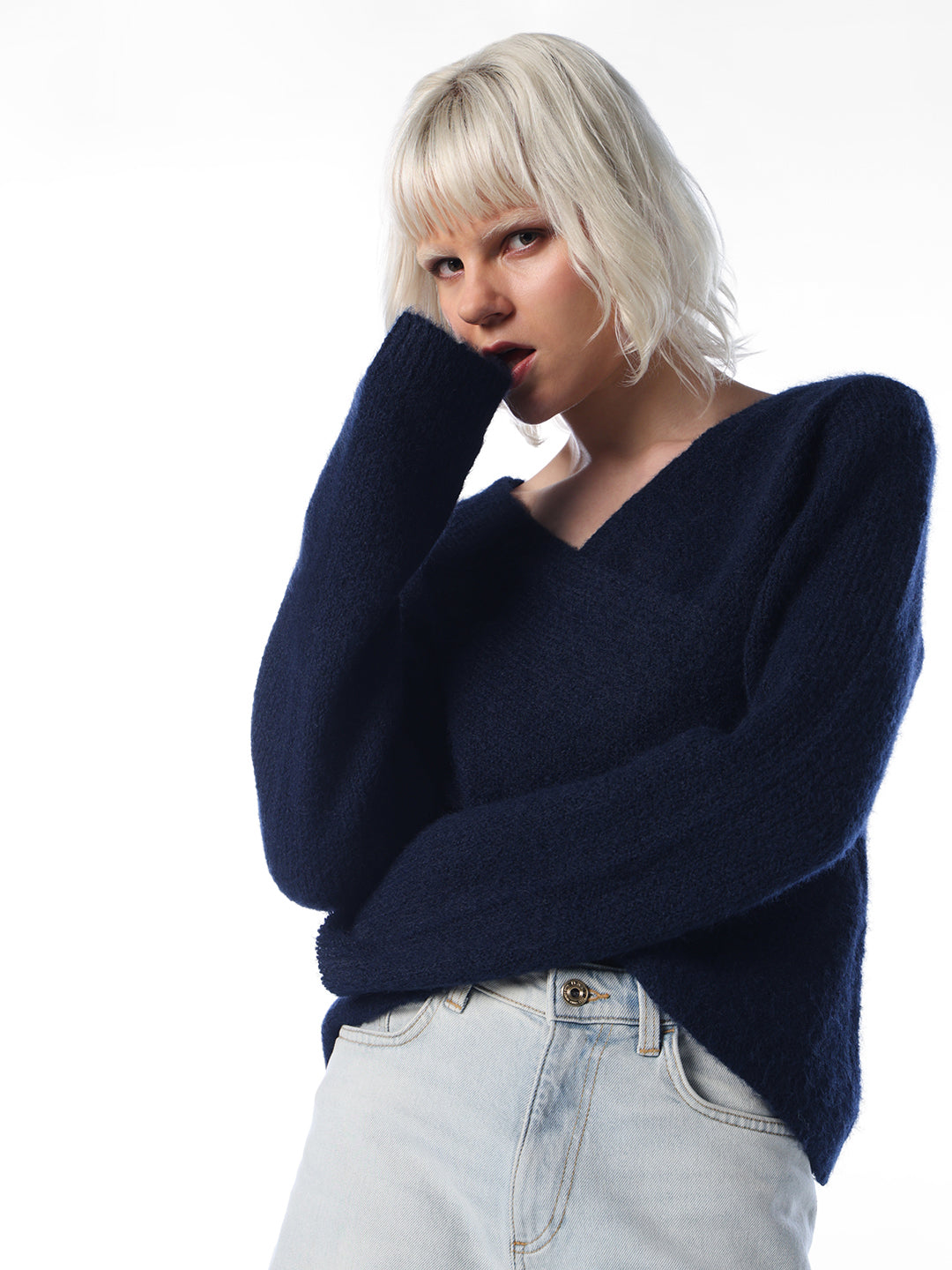 Navy Wrap V-Neck Pullover