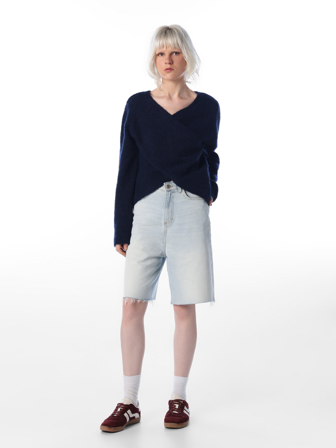 Navy Wrap V-Neck Pullover