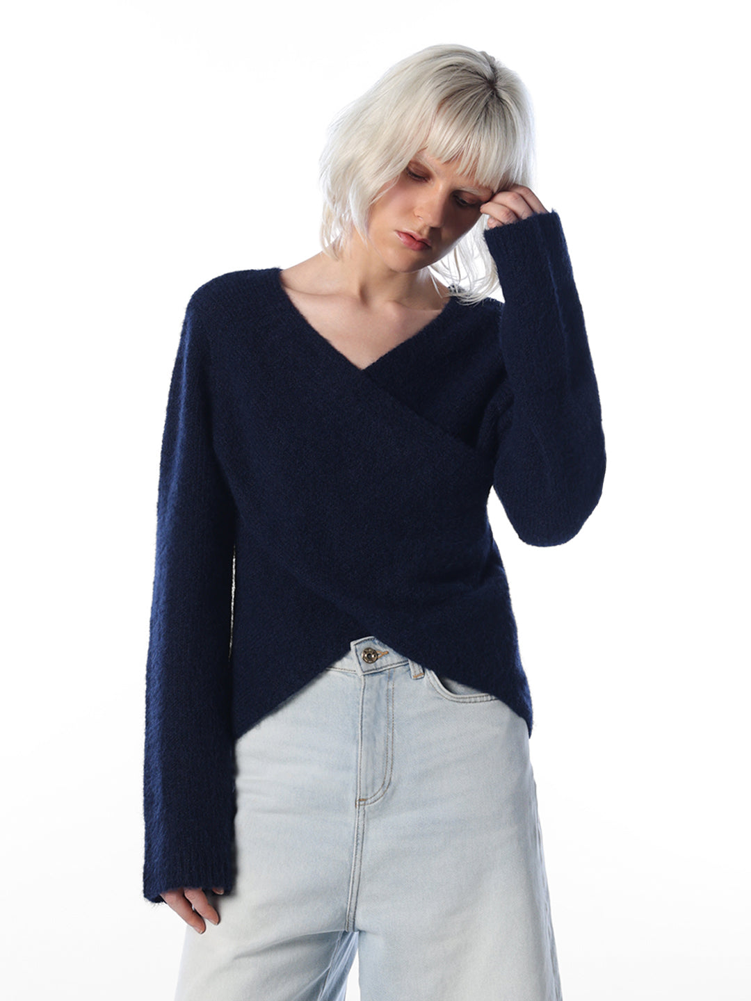 Navy Wrap V-Neck Pullover