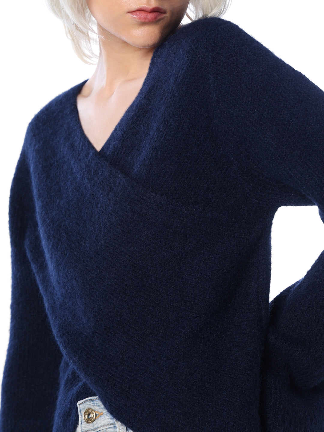 Navy Wrap V-Neck Pullover