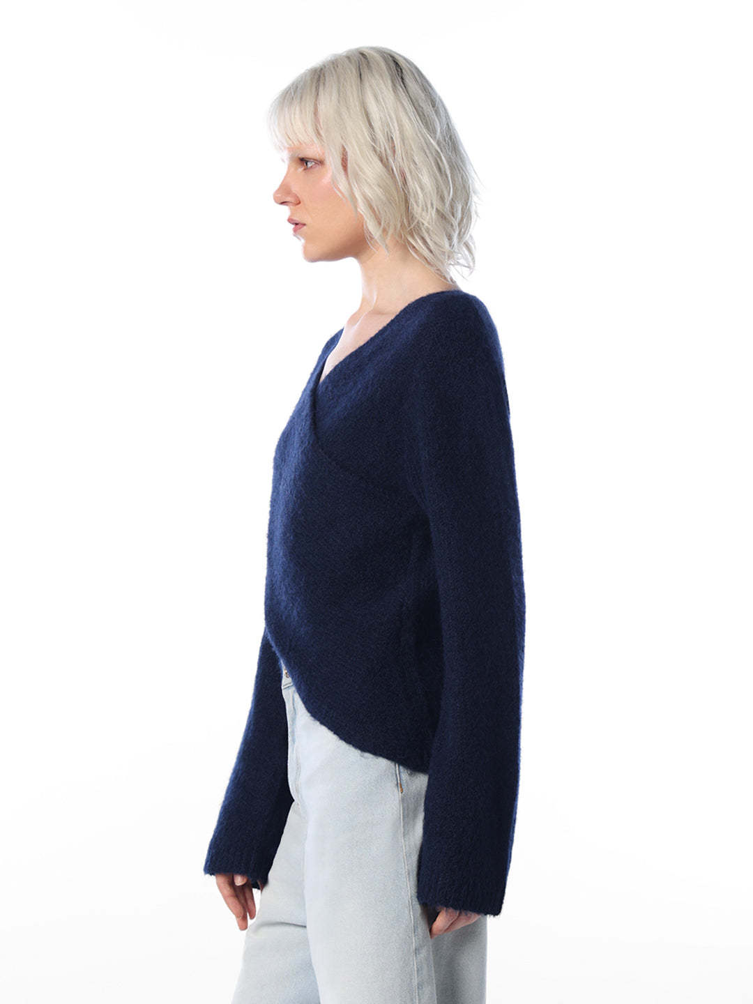 Navy Wrap V-Neck Pullover