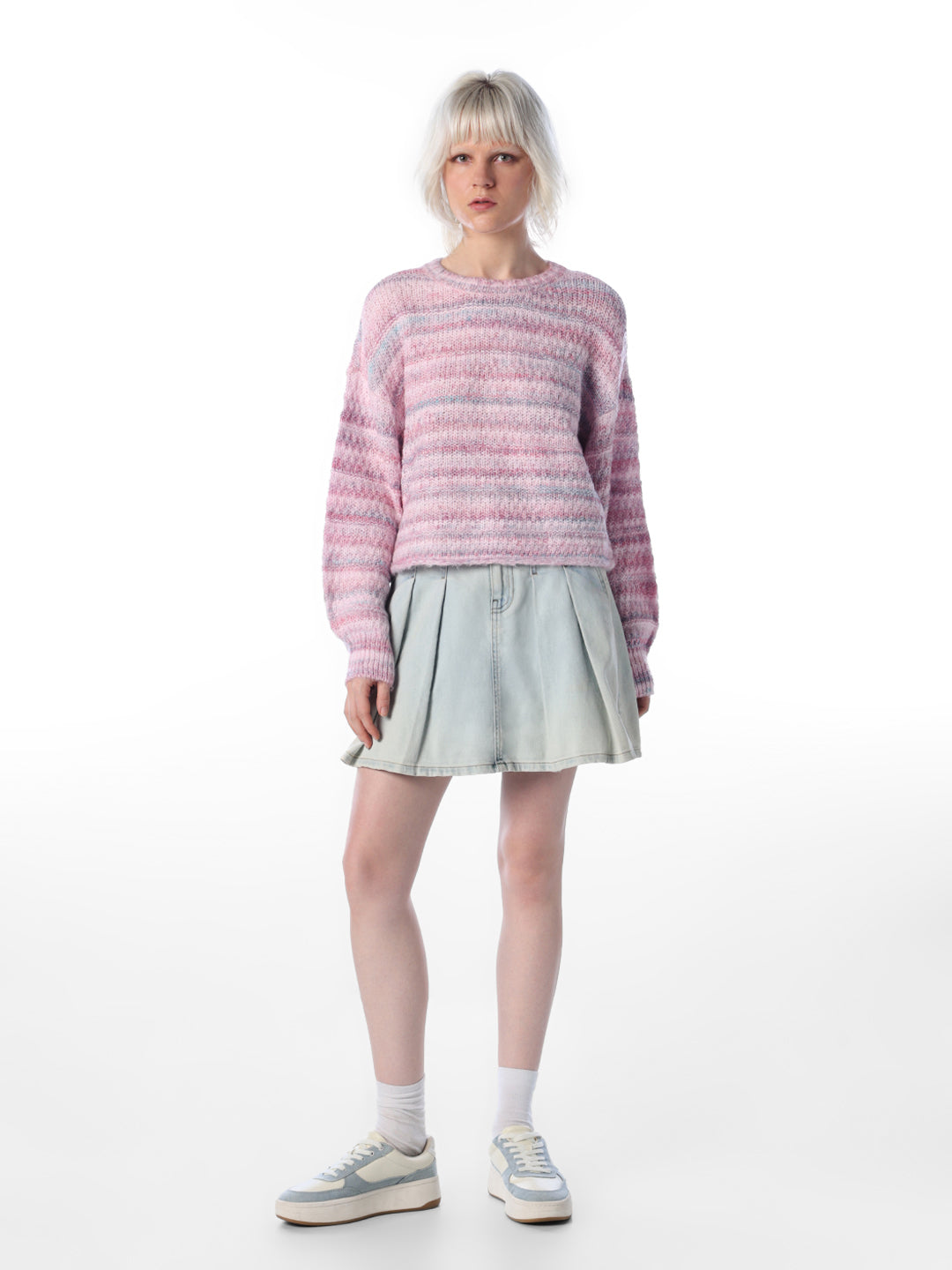 Pink Striped O-Neck Sweater