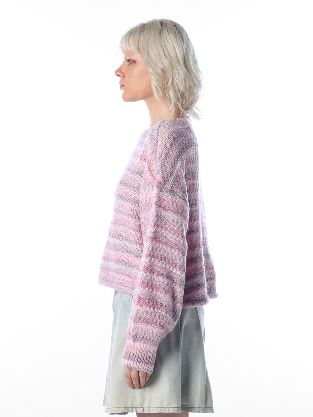 Pink Striped O-Neck Sweater