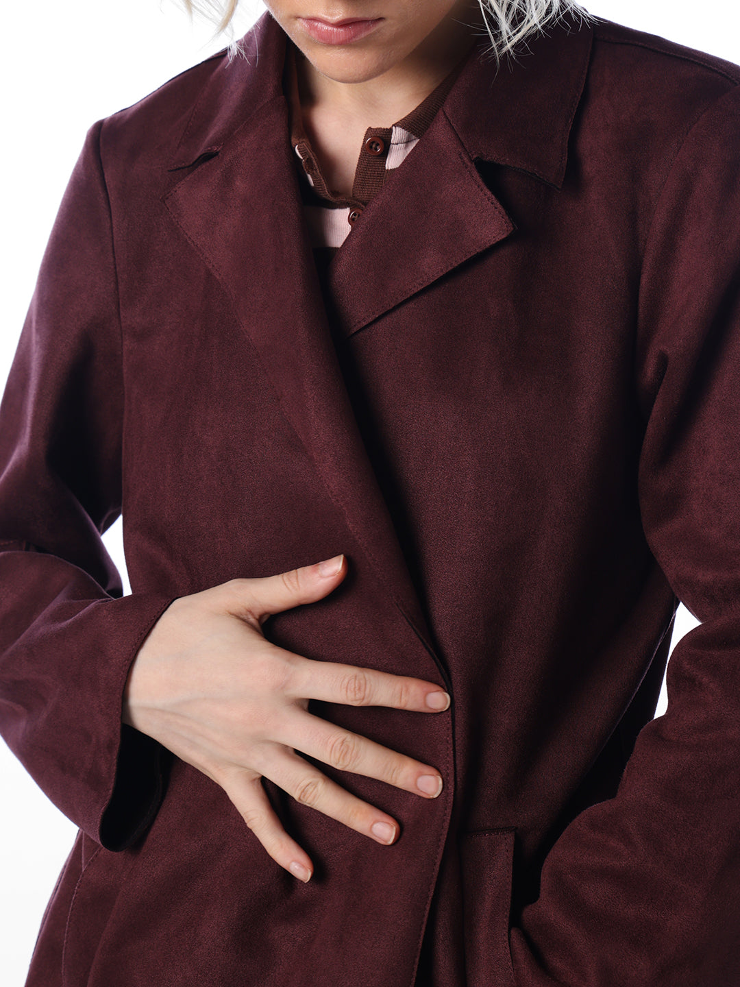 Coffee Brown Faux Suede Coat