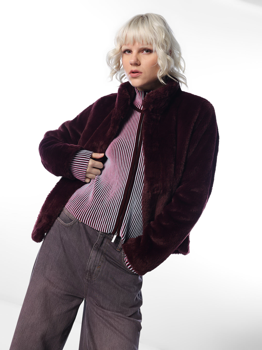 Maroon Fuax Fur Jacket