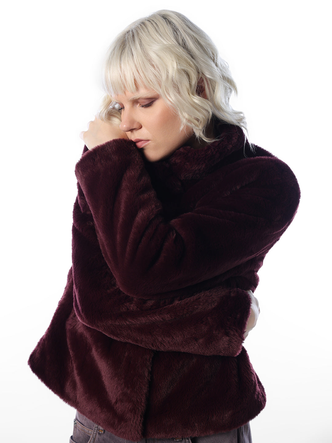 Maroon Fuax Fur Jacket