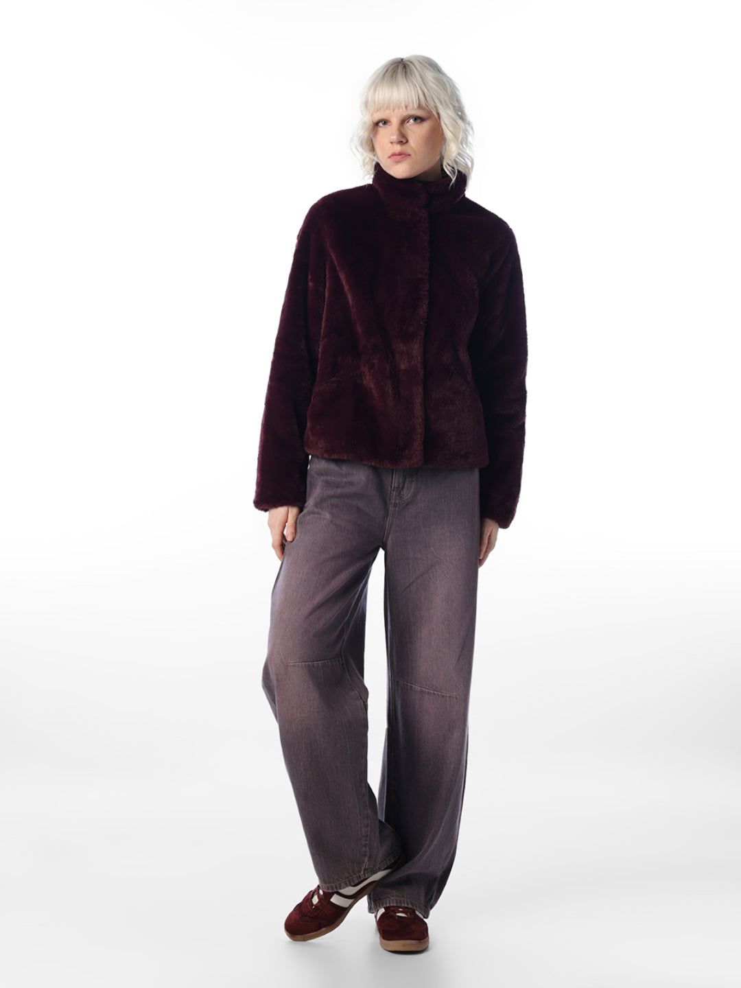 Maroon Fuax Fur Jacket