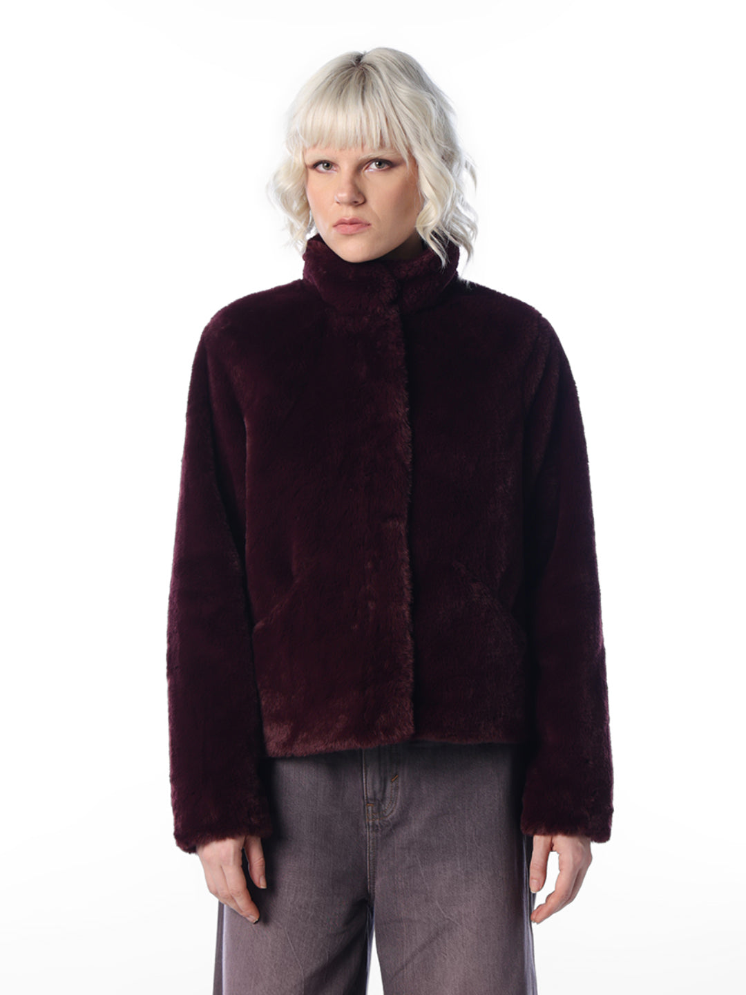 Maroon Fuax Fur Jacket
