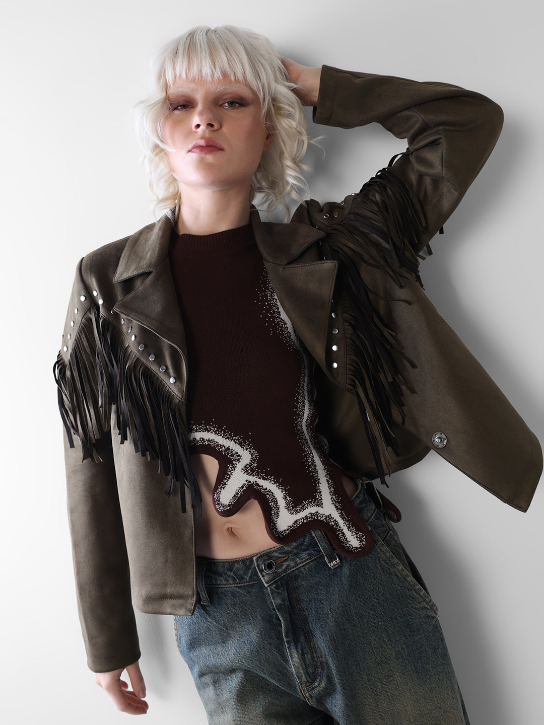 Olive Fringe Faux Suede Jacket