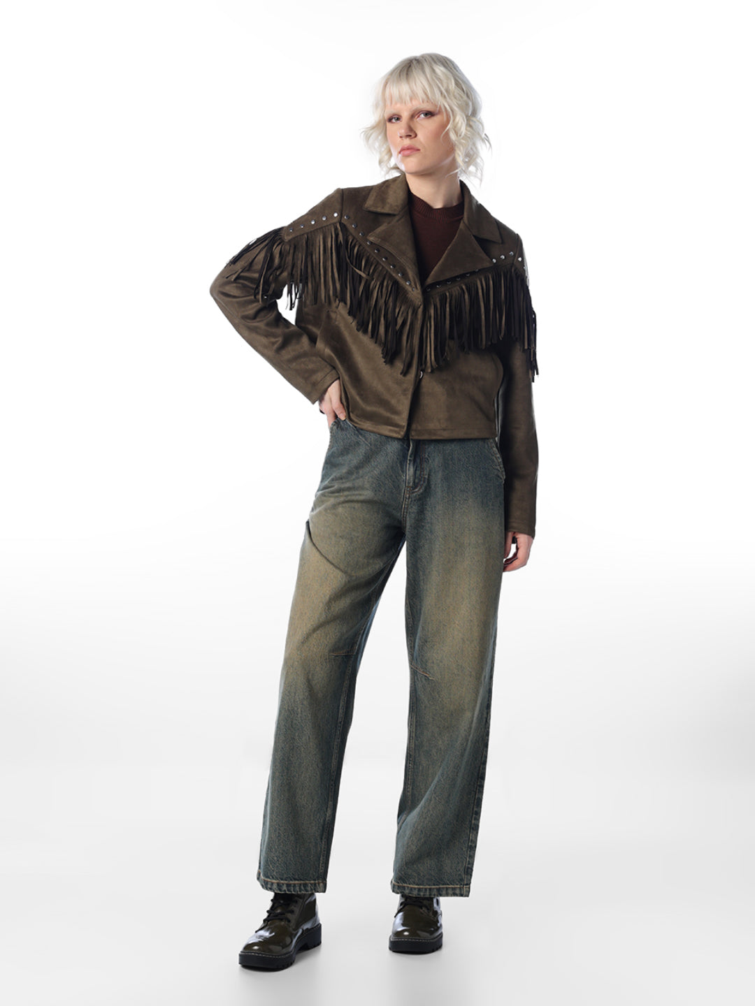 Olive Fringe Faux Suede Jacket