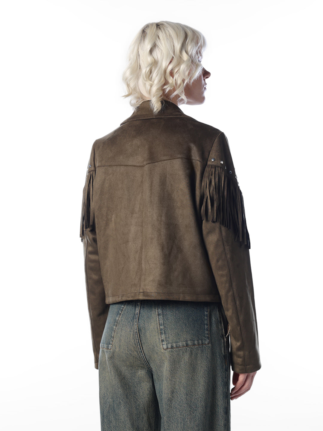 Olive Fringe Faux Suede Jacket