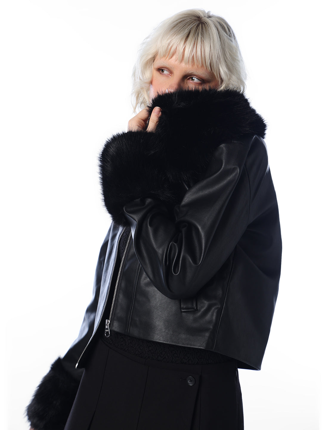 Black Faux Leather Fur Jacket