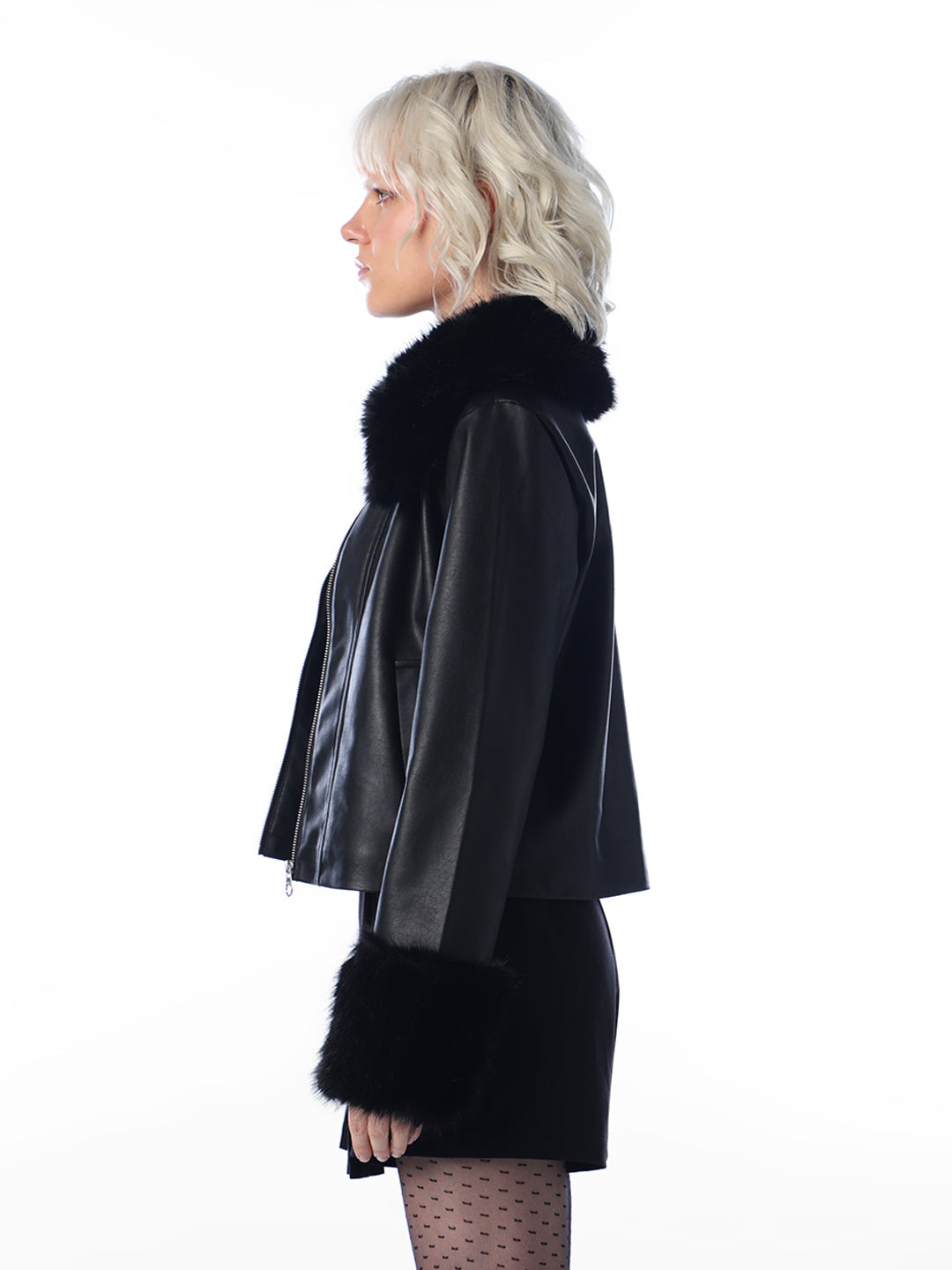 Black Faux Leather Fur Jacket