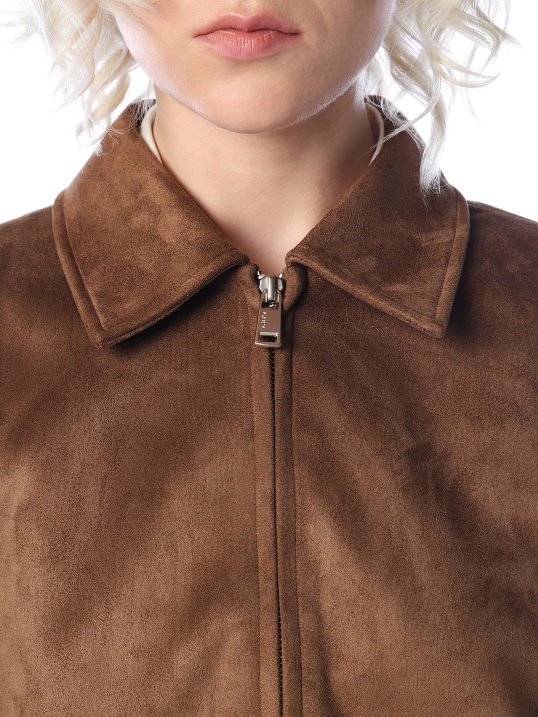 Brown Faux Suede Zip Jacket
