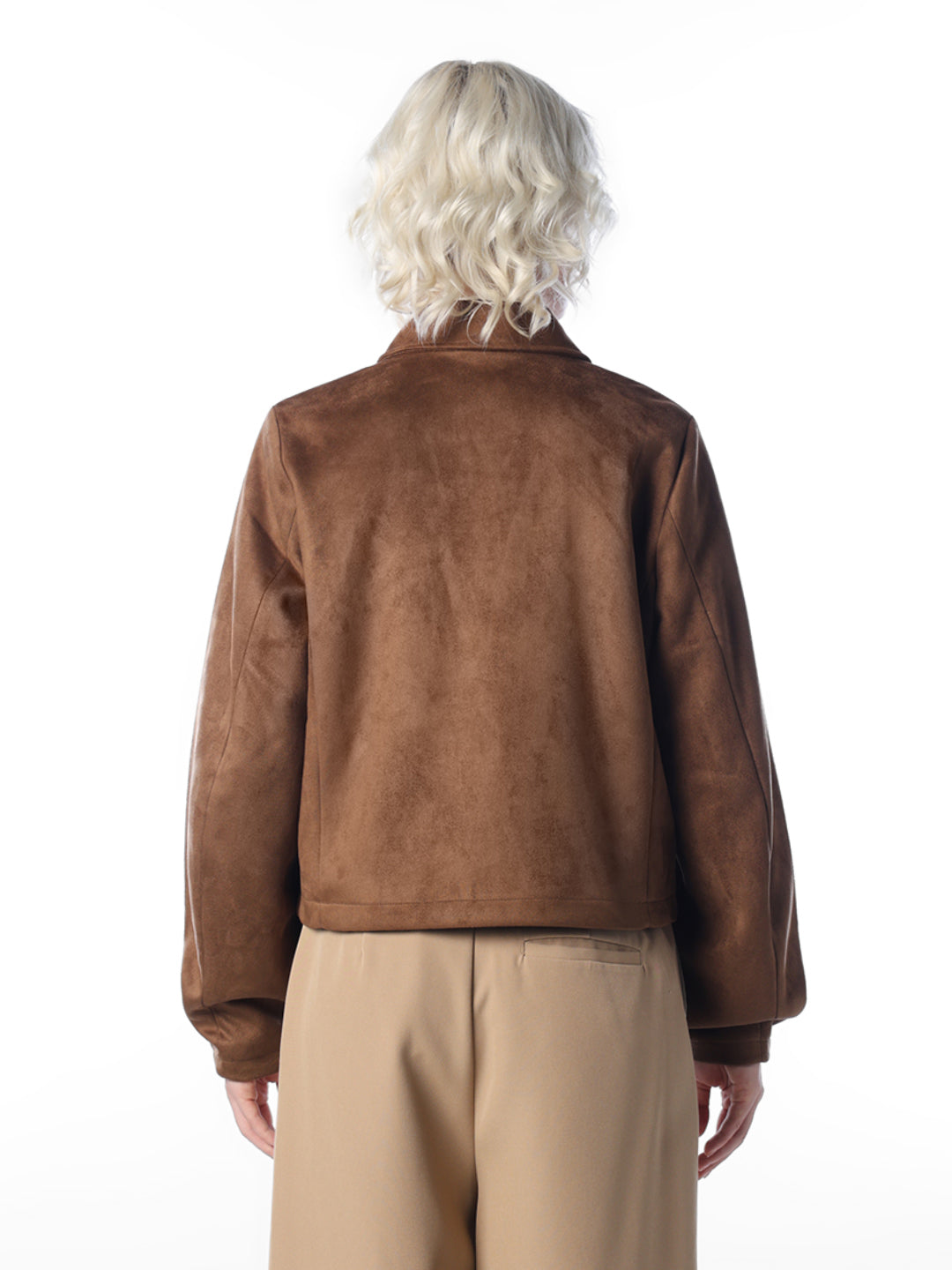 Brown Faux Suede Zip Jacket