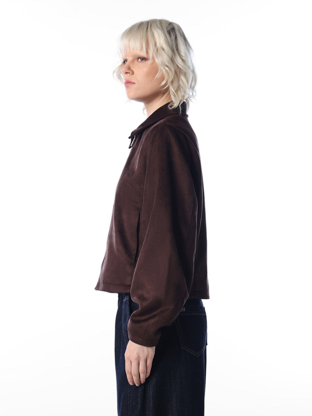 Coffee Brown Faux Suede Zip Jacket