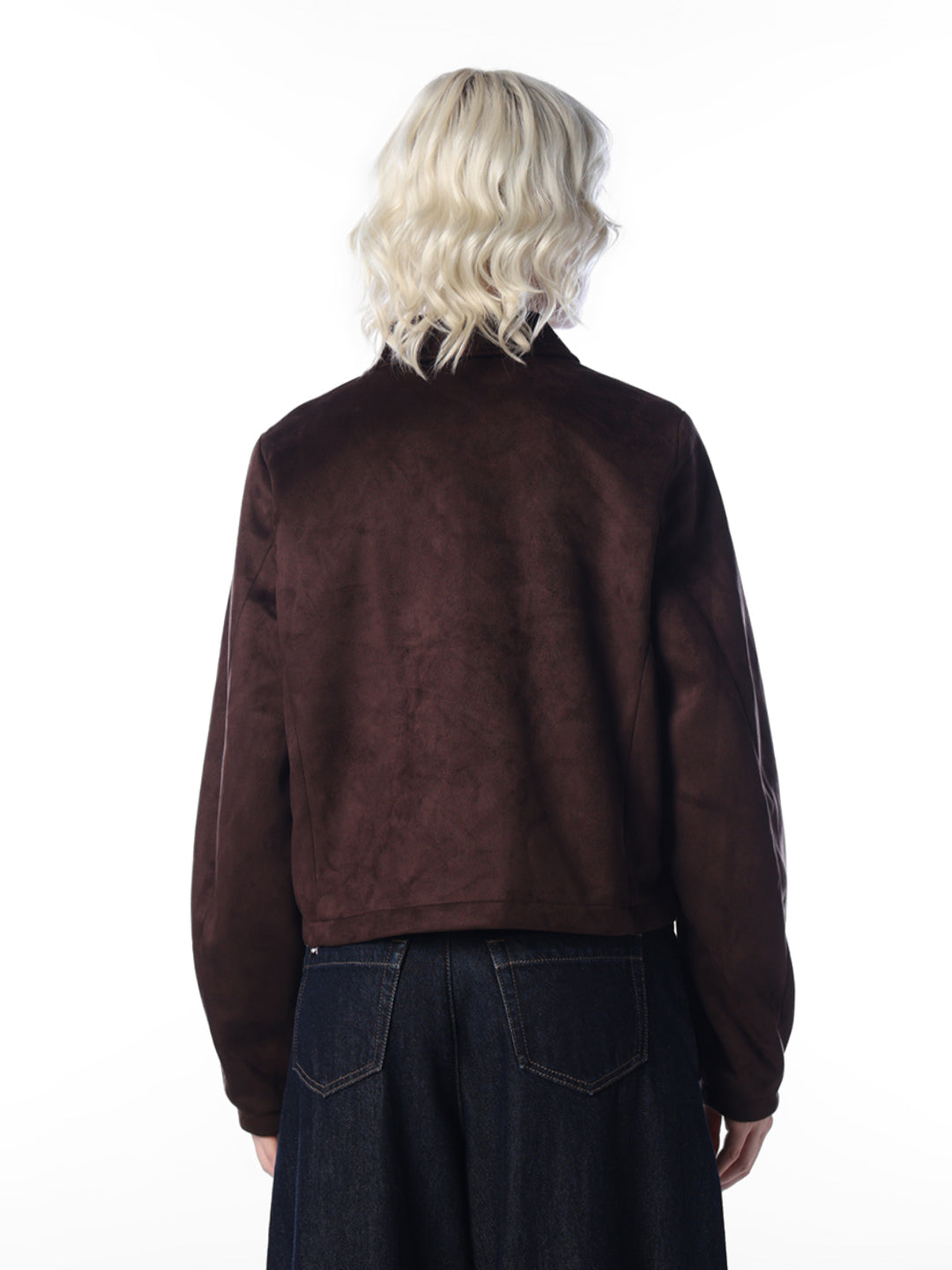 Coffee Brown Faux Suede Zip Jacket