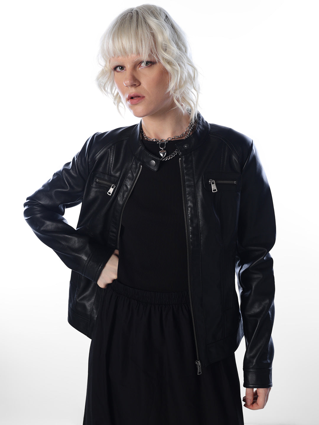 Black Faux Leather Biker Jacket