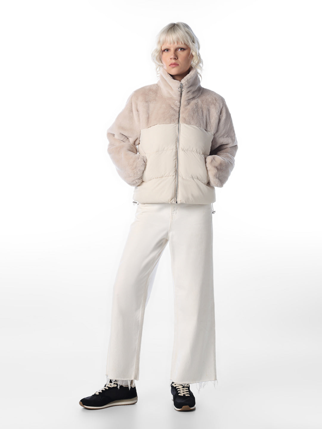 Beige Puffer Fur Mix Jacket