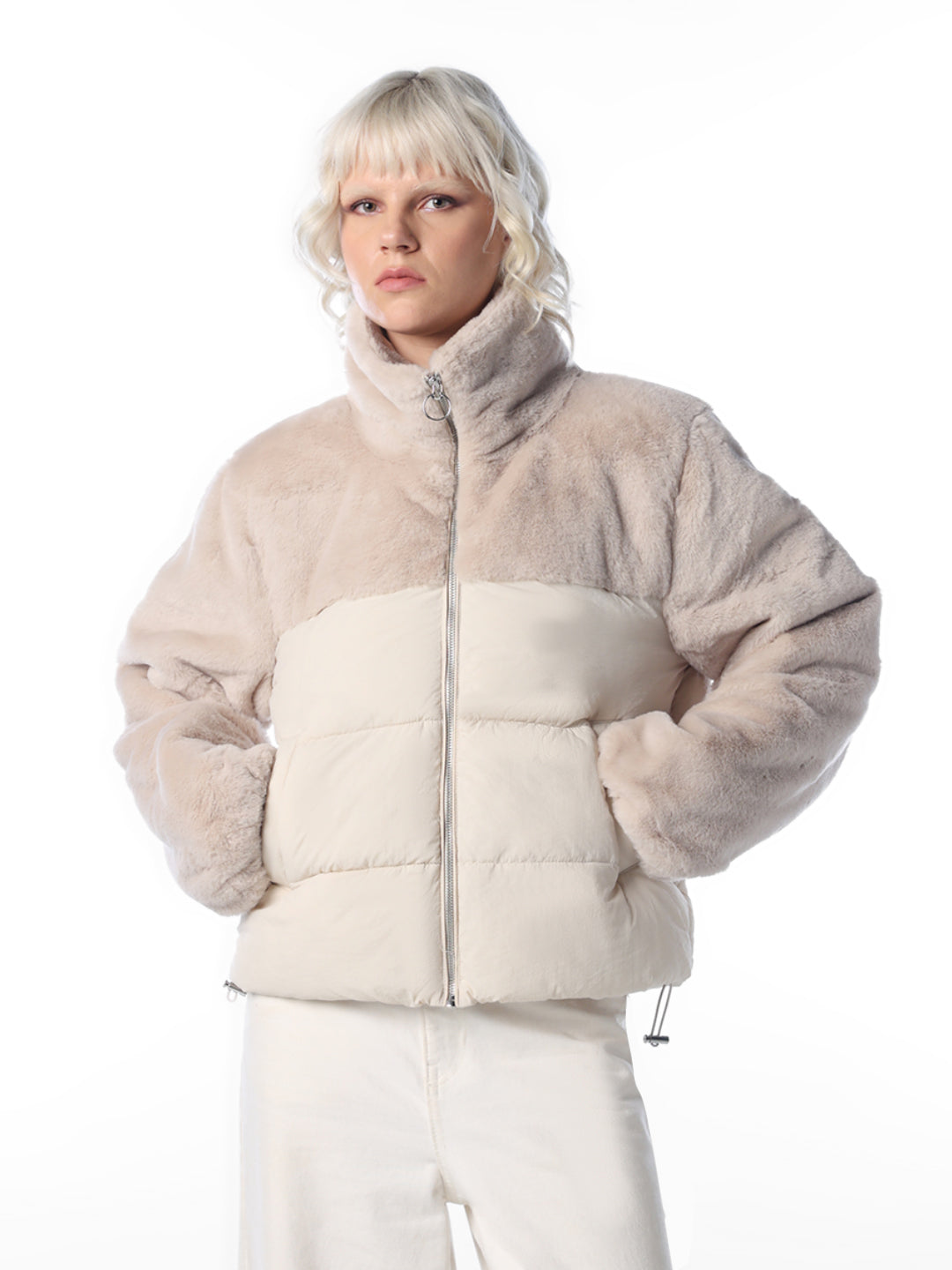 Beige Puffer Fur Mix Jacket