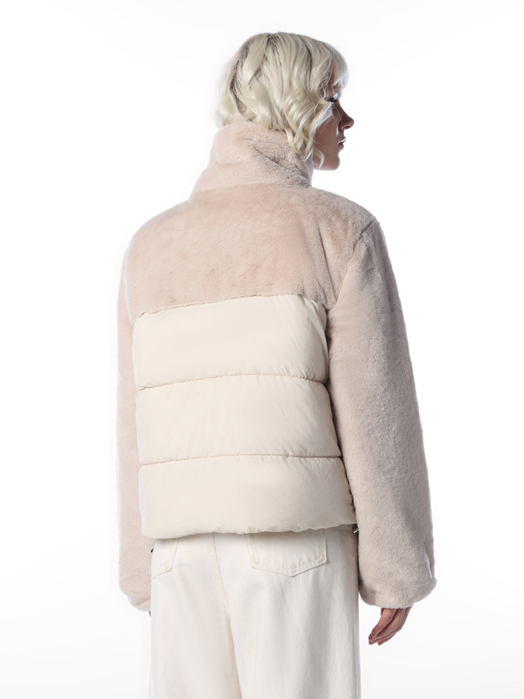 Beige Puffer Fur Mix Jacket