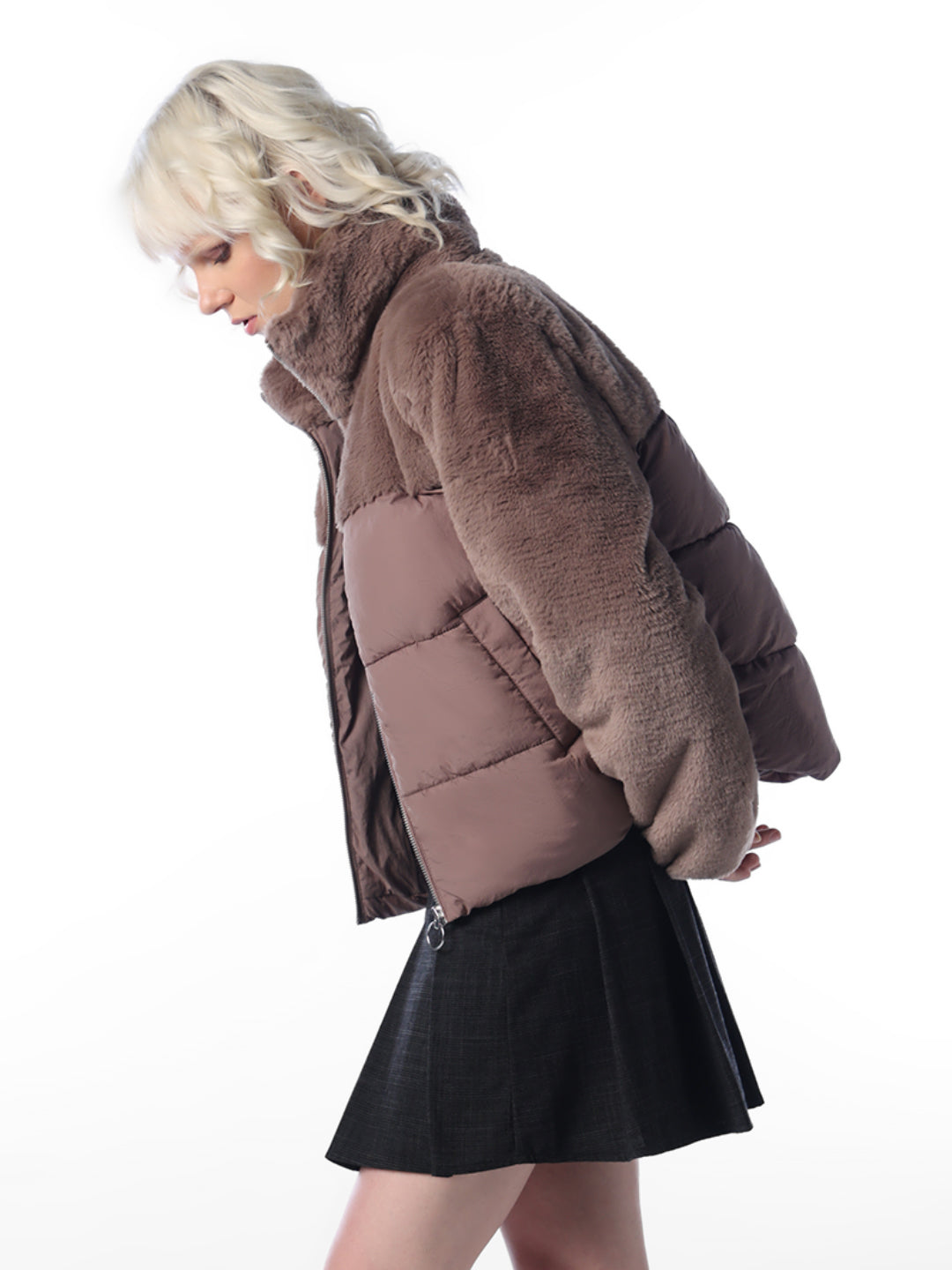 Brown Puffer Fur Mix Jacket