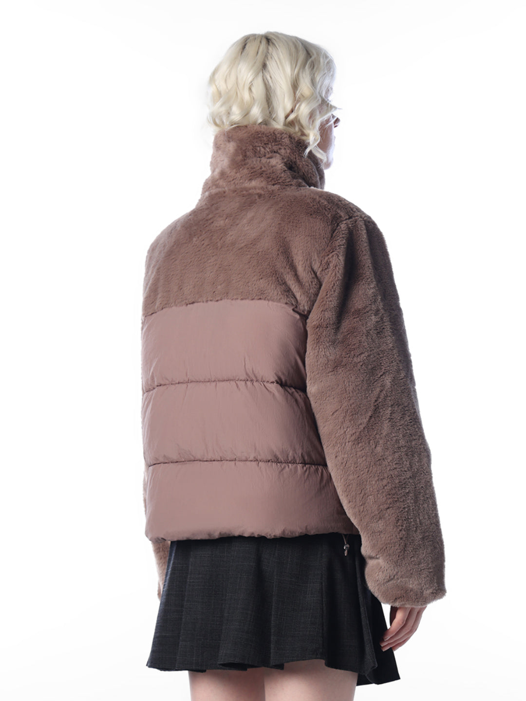 Brown Puffer Fur Mix Jacket
