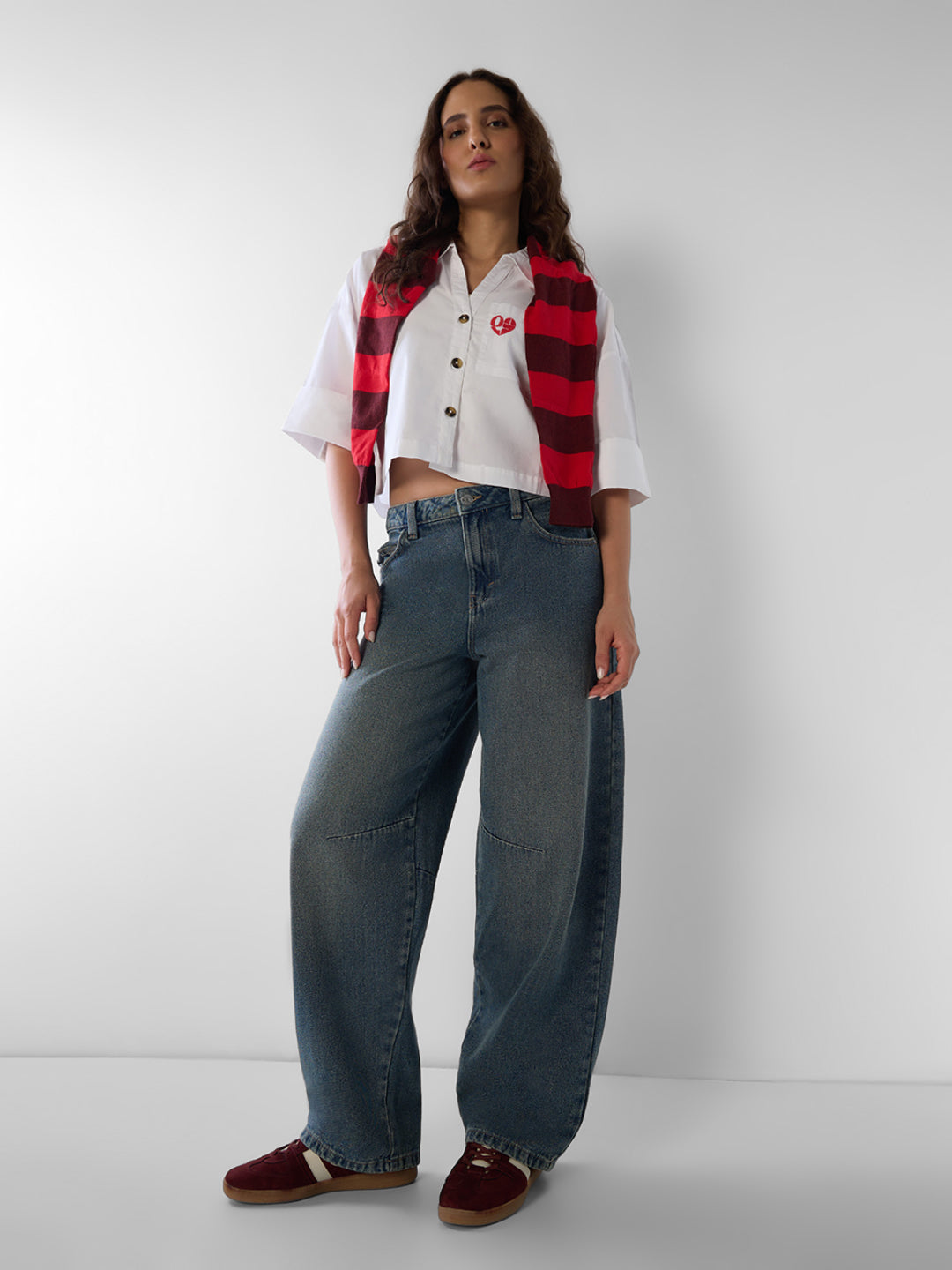 Blue High Rise Barrel Fit Jeans