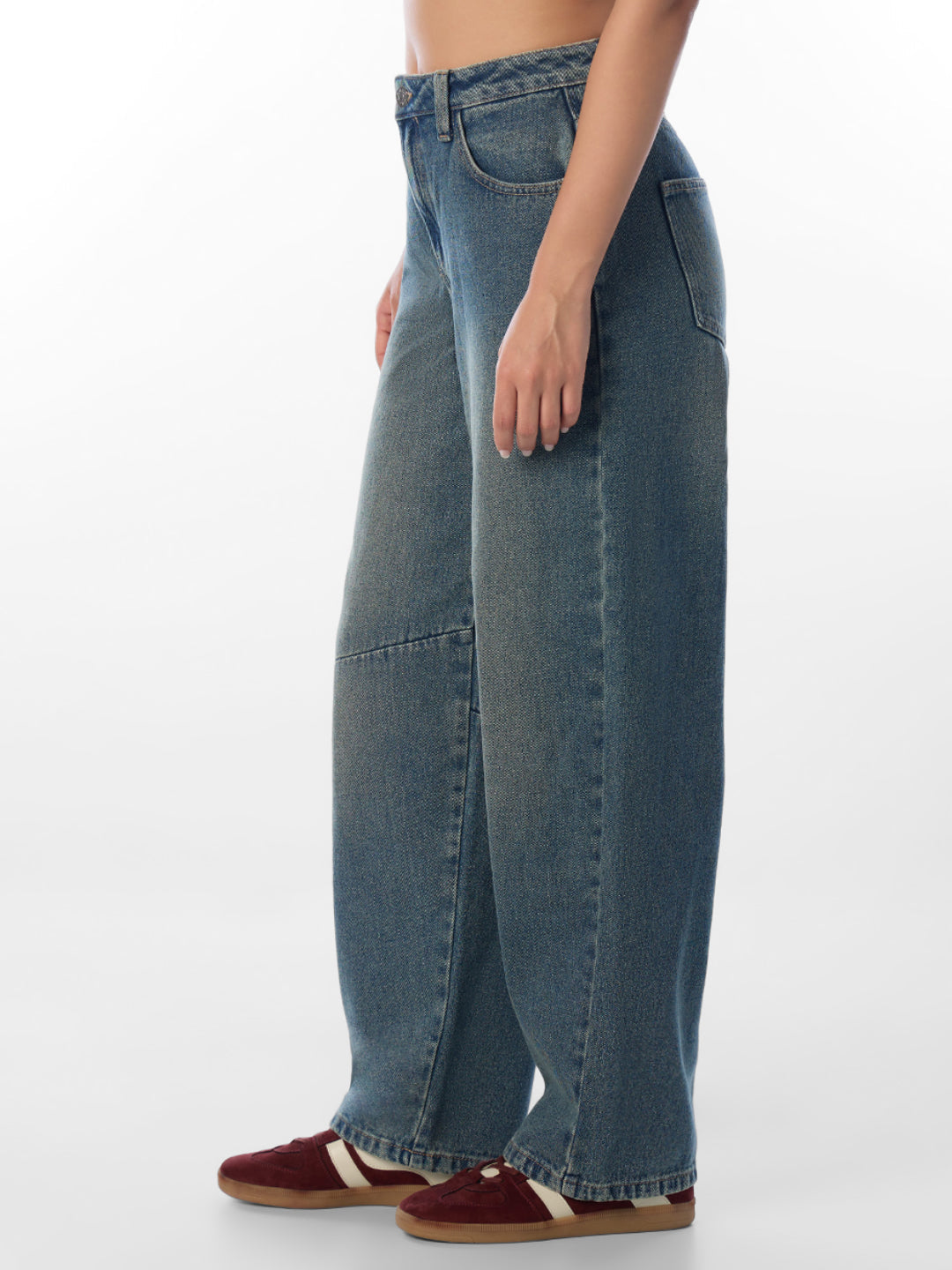 Blue High Rise Barrel Fit Jeans