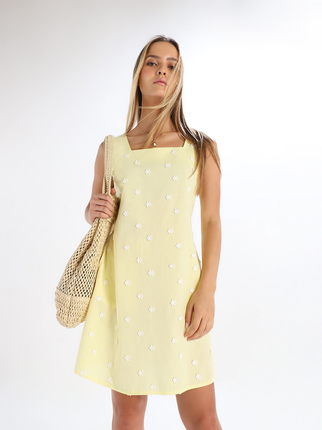 Yellow Embroidered Short Dress
