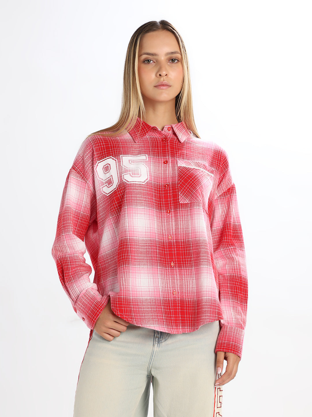 Check Print Oversized Shirt