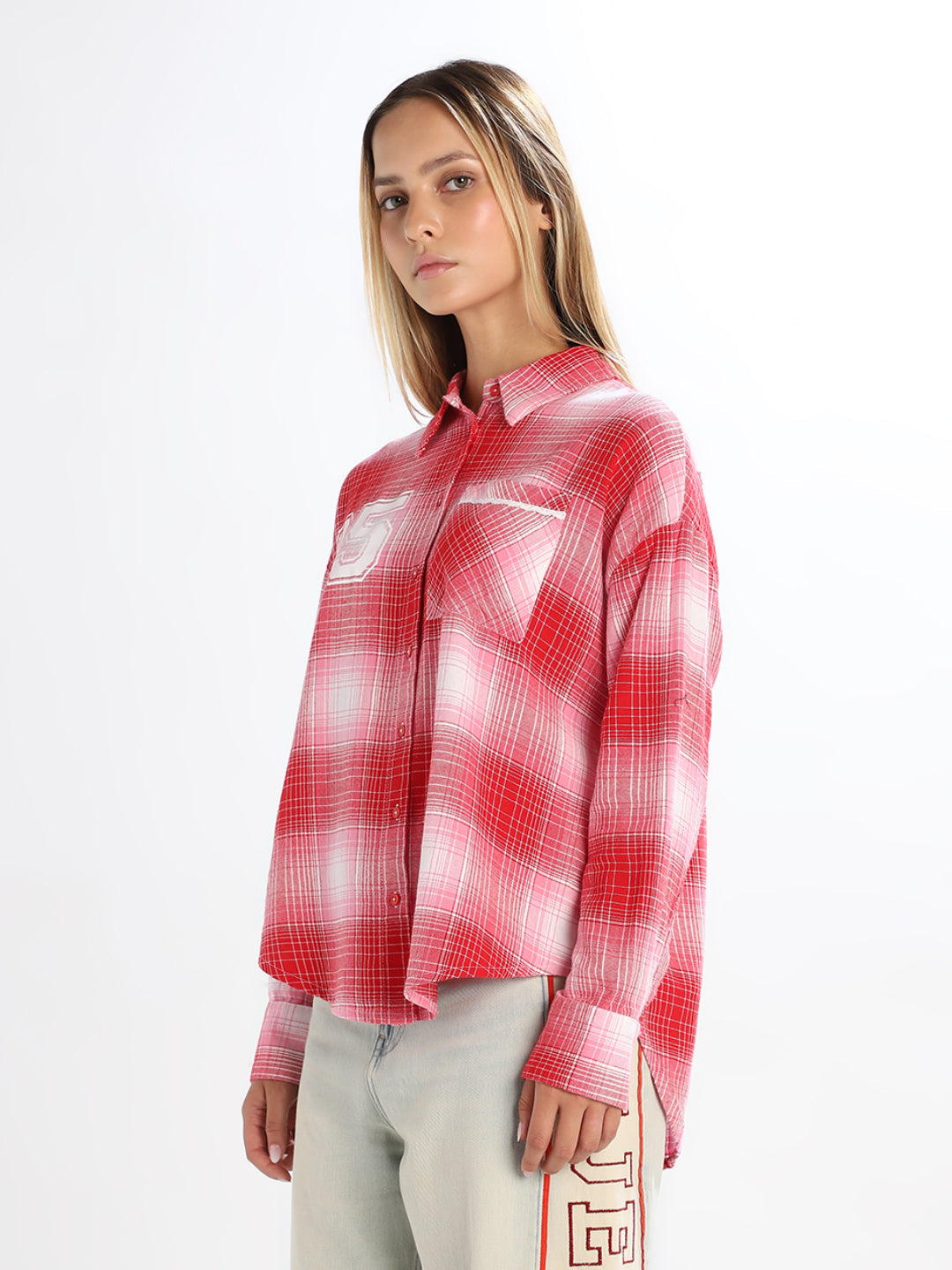 Check Print Oversized Shirt