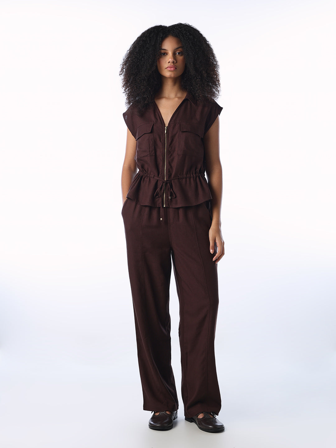 Linen Blend Zip-Up Shirt