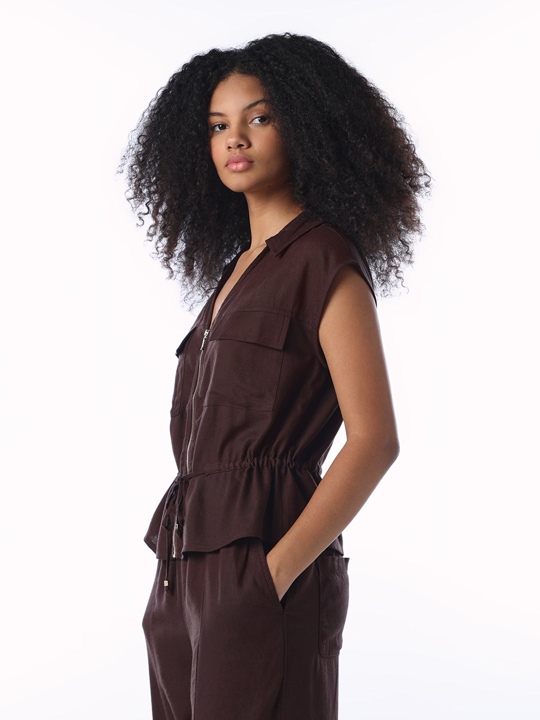 Linen Blend Zip-Up Shirt